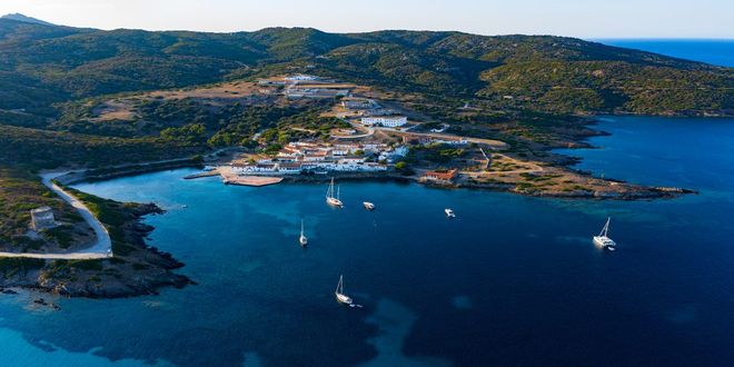 aerial drone view of asinara national park