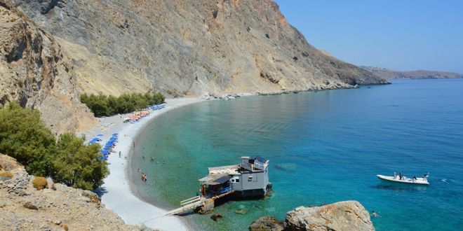 Glyka Nera beach in Hora Sfakion, Crete, Greece