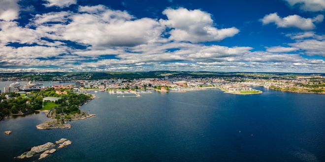 Kristiansand town as seen from the sea, Norway