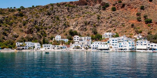 The seaside village of Loutro in Crete, Greece