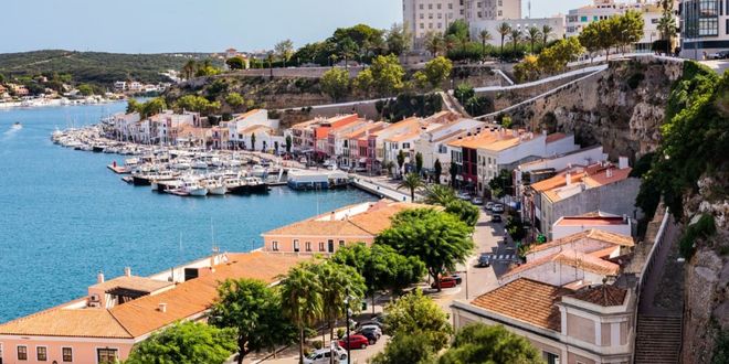 The waterfront of Mahón in Menorca, Balearic Islands, Spain