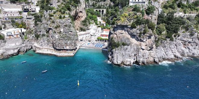 Beach landscape at Praiano, in Salerno, Italy