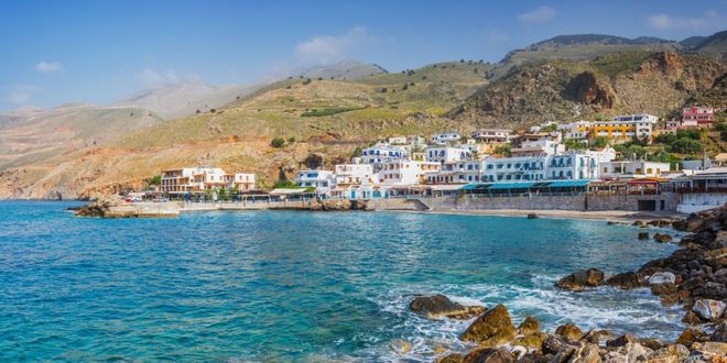 The village of Hora Skafion by the sea in Crete, Greece