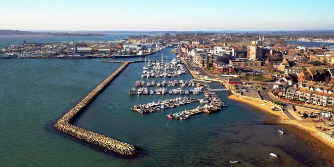 Panoramic view of Poole Harbour, in Dorset, England, UK