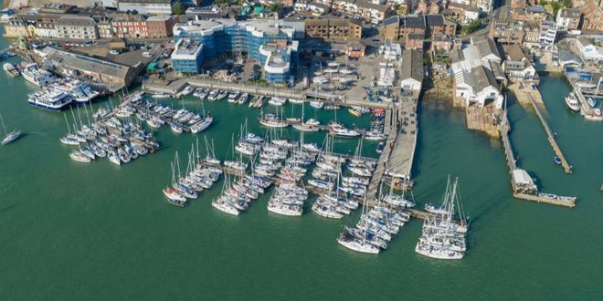 Aerial view of marina in Cowes, Isle of Wight