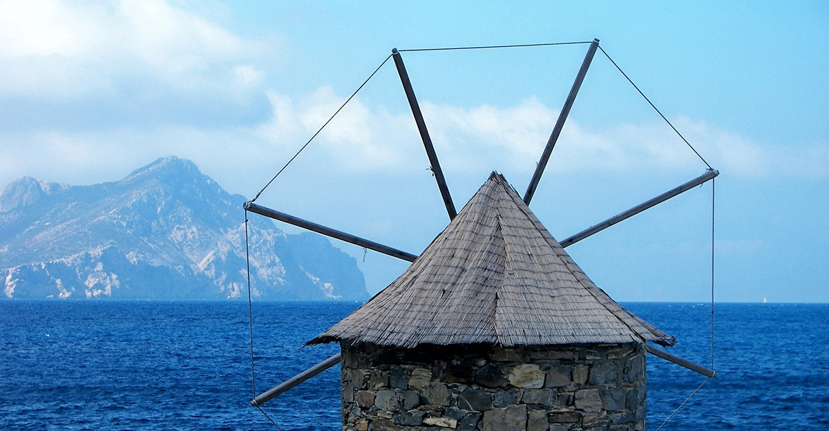 Blue sky and sea, stone windmill, Amorgos - Astypalea