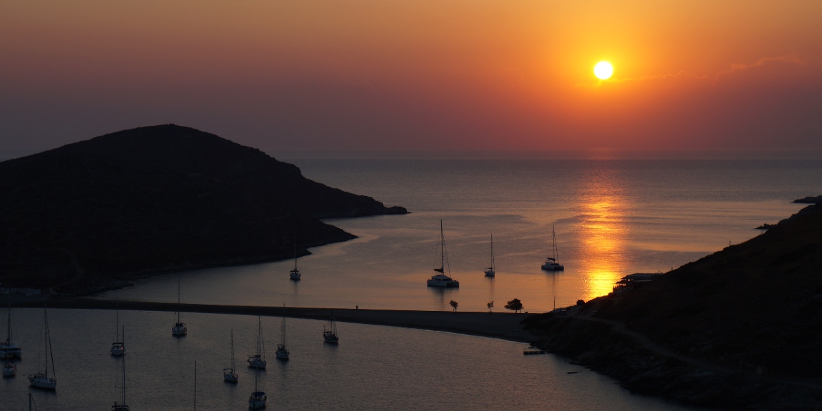 sunset, ferry route to Kythnos, sea line