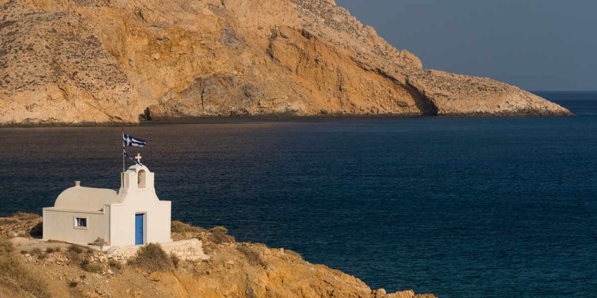 Church in Anafi at sunset