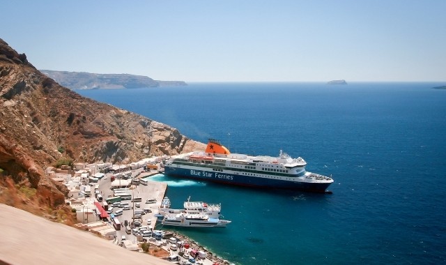 Blue Star Ferries ship in Athinios, Santorini