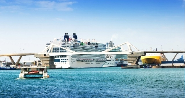 Ferries departing from the port of Barcelona in Spain