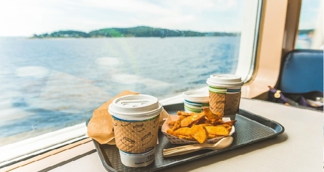 A delicious onboard meal on the ferry to Mallorca