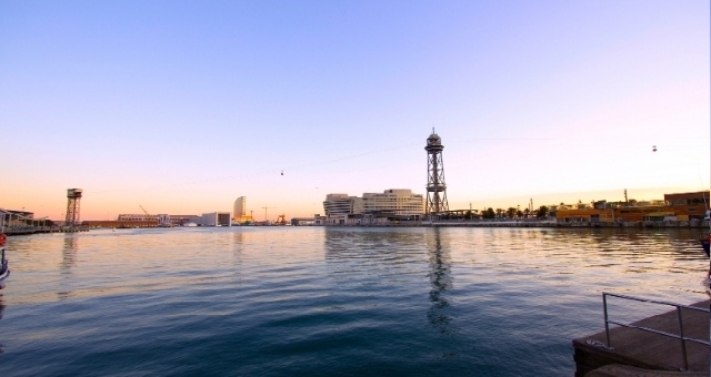 The beautiful port of Barcelona at dusk