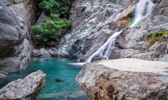 Natural pool with waterfall in Samothraki, Greece