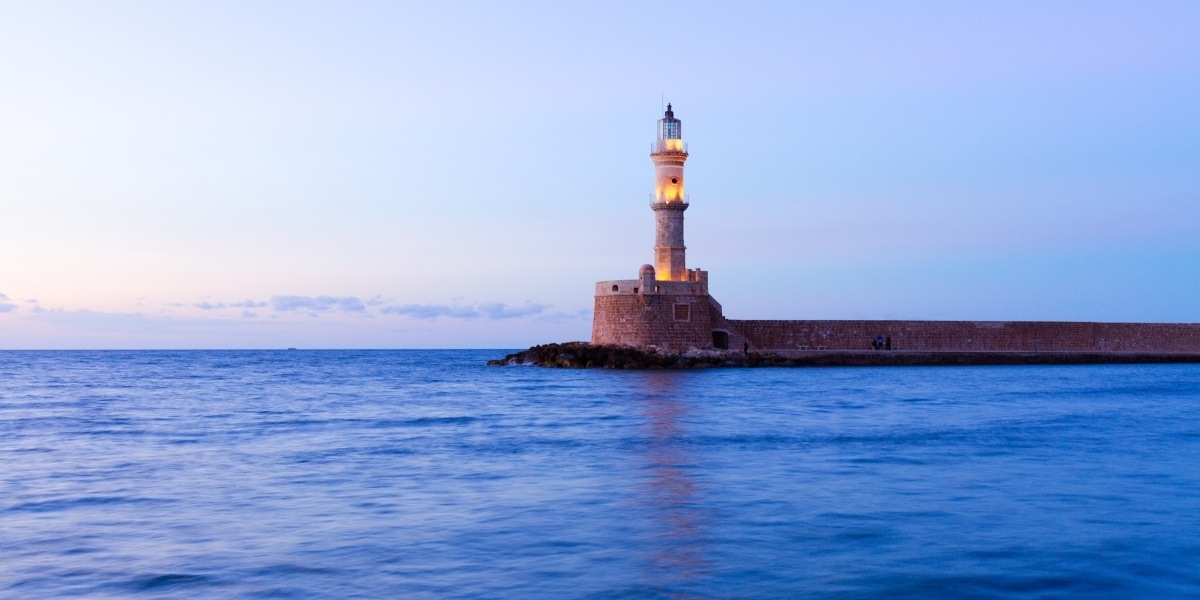Lighthouse at the old port of Chania in Crete