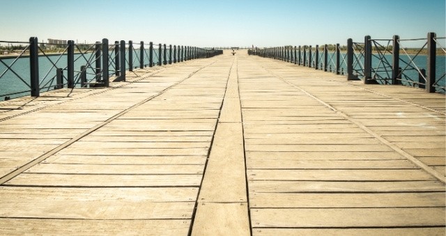 Wooden pier in Huelva port, Spain