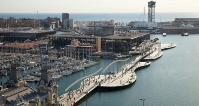 Aerial view of the port of Barcelona in Spain