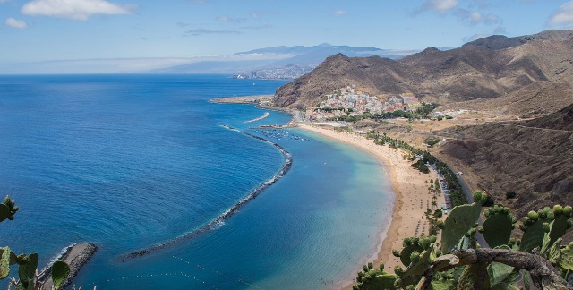 Aerial view of the mountain and beach of Las Teresitas in Tenerife, Canary Islands