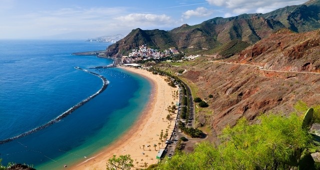 Las Teresitas beach in Tenerife seen from above, Spain