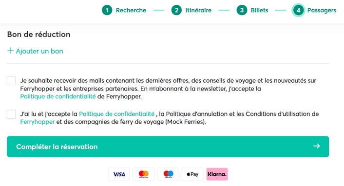 Champ du bon de réduction sur le site web de Ferryhopper
