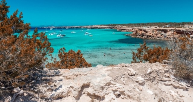 The Cala Saona beach in Formentera, Balearic Islands, Spain