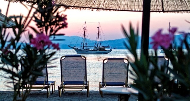 Beach of Hydra at sunset