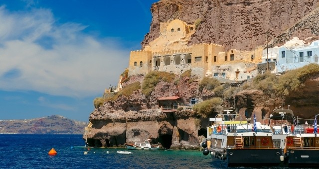 The harbor of Fira in Santorini