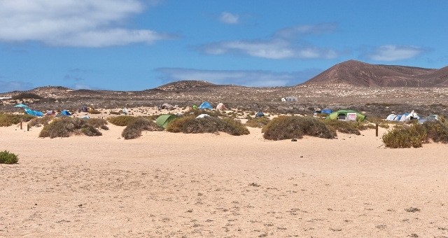 Tents at the official campsite of La Graciosa in El Salado, Canary Islands, Spain