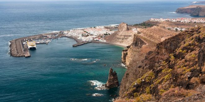 Aerial view of the port of Agaete in the Canaries, Spain