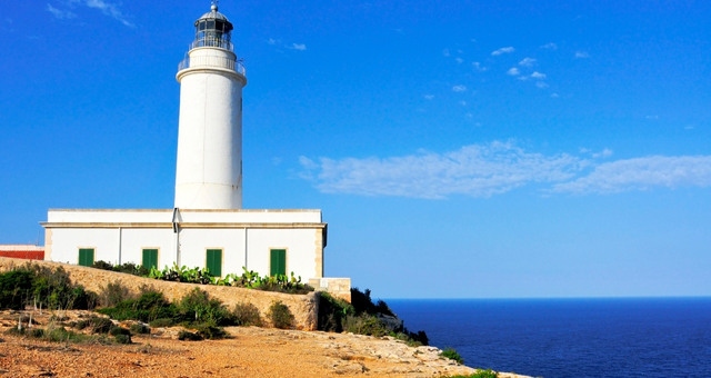 The Far de la Mola lighthouse and sea view in Formentera, Balearic Islands, Spain