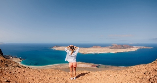 View to La Graciosa from a mountain in Lanzarote