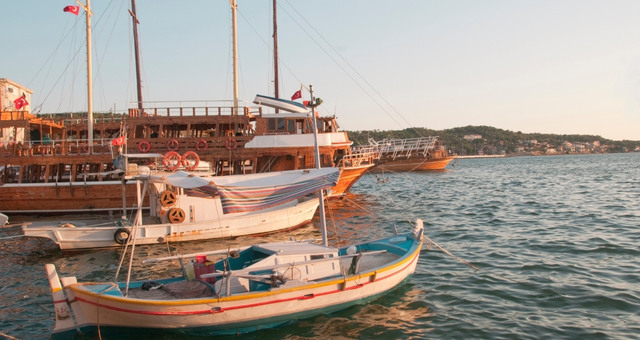 Boats parked at the port of Ayvalik, on the Turkish coast