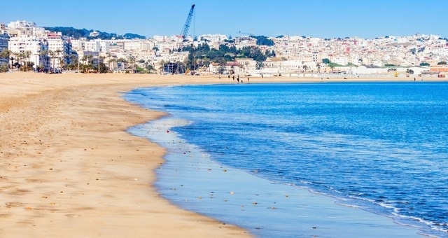 The beach at the city of Tangier in Morocco