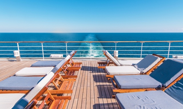 Sunbeds on a ferry deck en route