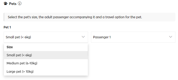 pet size selection