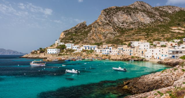 The port of Cala Dogana in Levanzo, Italy