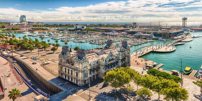 The port and the promenade of Barcelona in Spain