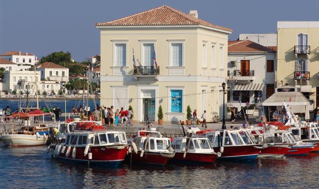 Water taxis at the port of Spetses