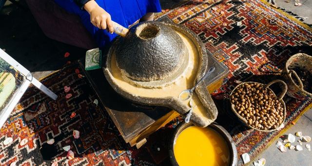 The procedure of making the argan oil in Tangier, Morocco