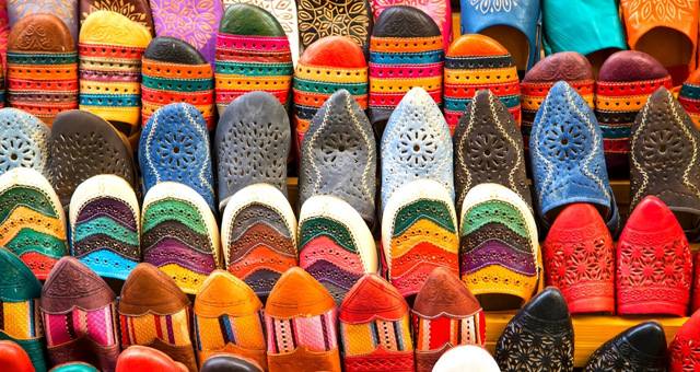 The traditional Moroccan slippers in the market of Tangier