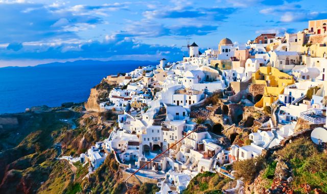 Panoramic view of Oia in Santorini, Greece