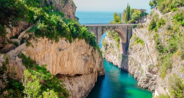 The bridge over Furore Beach on the Amalfi Coast, Italy