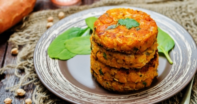 4 fluffy chickpea fritters (pitaroudia) from Rhodes stacked on top of each other