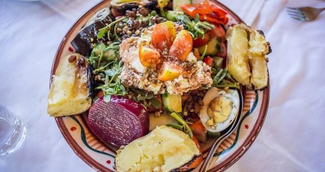 Bowl with traditional Cretan salad