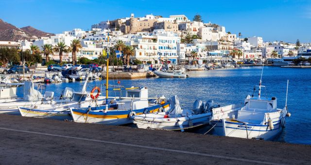 Small fishing boats at the port of Naxos, Greece