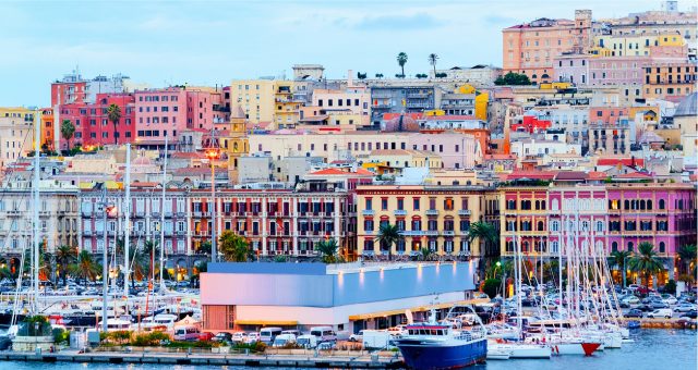 View of the port and town of Cagliari in Sardinia, Italy