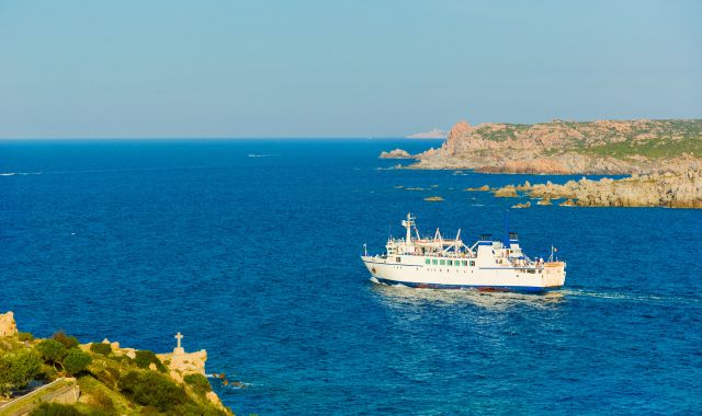 Ferry navigating to Santa Teresa of Gallura, Sardinia, Italy