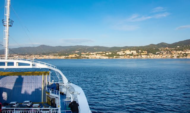 View of the car deck of a ferry almost arriving in Italy