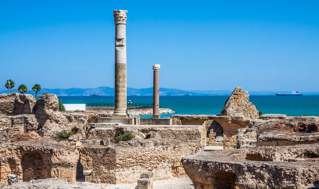 The ruins of Carthage overlooking the Gulf of Tunis, Tunisia