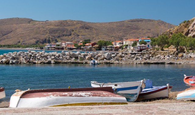 Boats in Skala Eressos of Lesbos, Greece