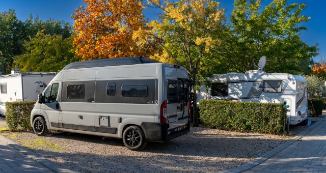 Camper vans and motorhomes at a campground in Croatia